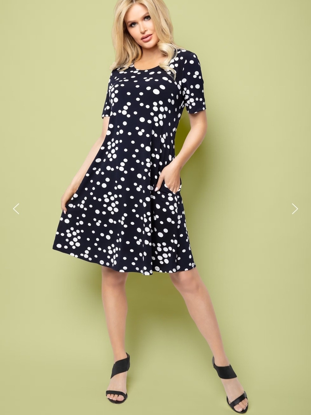 Julia Divina Navy and White Polka Dot A-Line Dress
